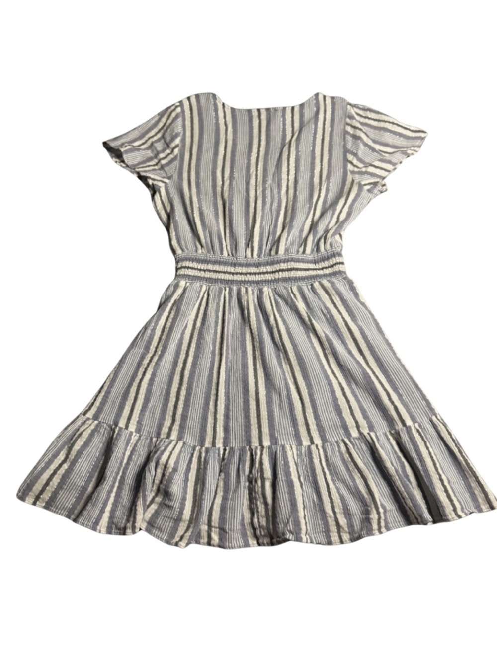 MICHAEL MICHAEL KORS Blue Smocked Ruffled Lined Striped Wrap Dress Large - Picture 4 of 13